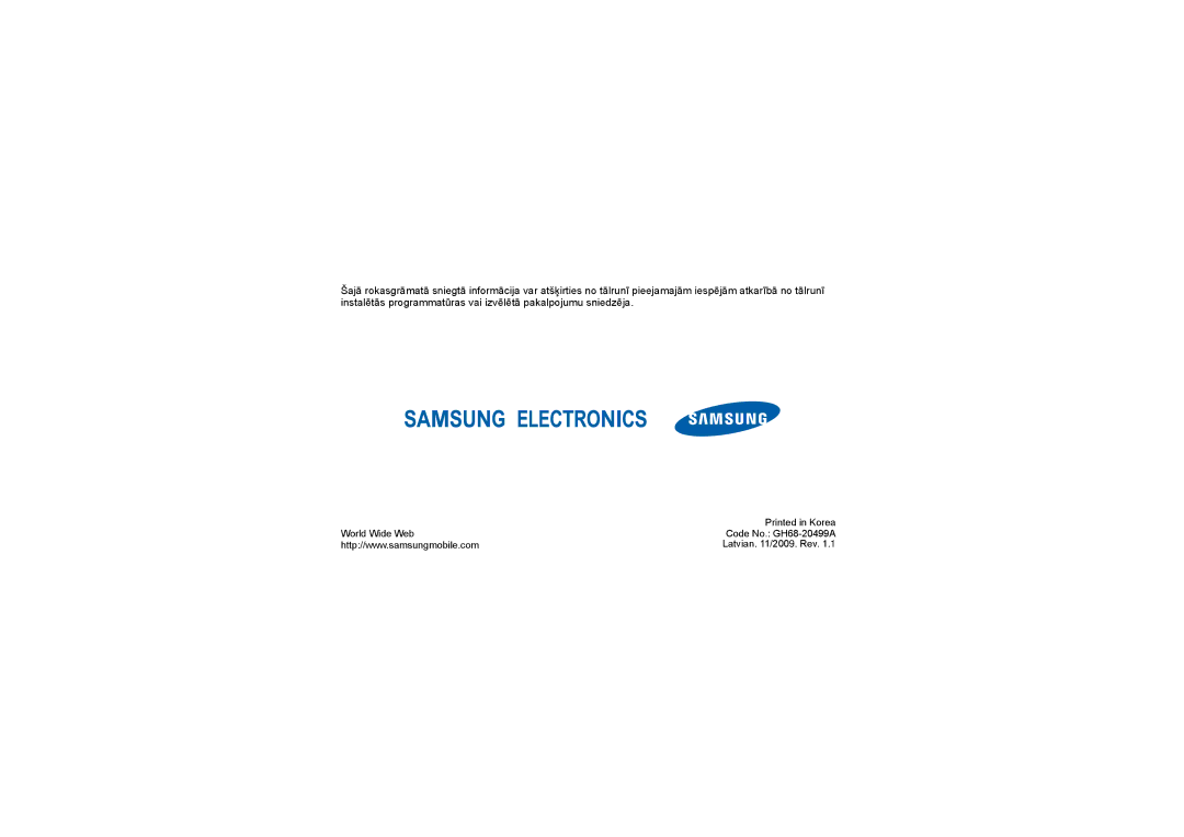 Samsung SGH-D980ZKASEB manual World Wide Web Code No. GH68-20499A 