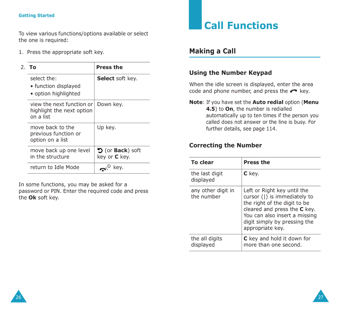 Samsung SGH-E700A manual Call Functions, Making a Call, Using the Number Keypad, Correcting the Number 