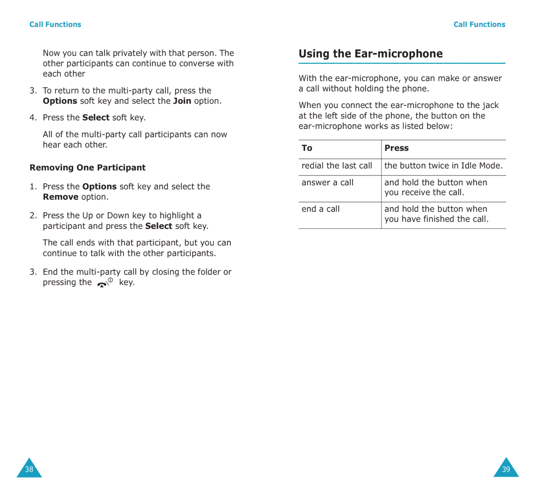 Samsung SGH-E700A manual Using the Ear-microphone, Removing One Participant, Redial the last call 