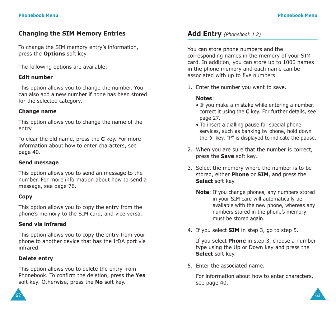 Samsung SGH-E700A manual Changing the SIM Memory Entries, Send message, Copy, Send via infrared, Add Entry Phonebook 