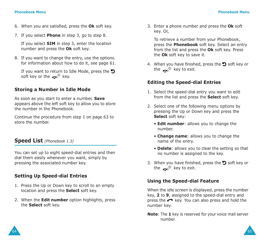 Samsung SGH-E700A manual Storing a Number in Idle Mode, Setting Up Speed-dial Entries, Editing the Speed-dial Entries 