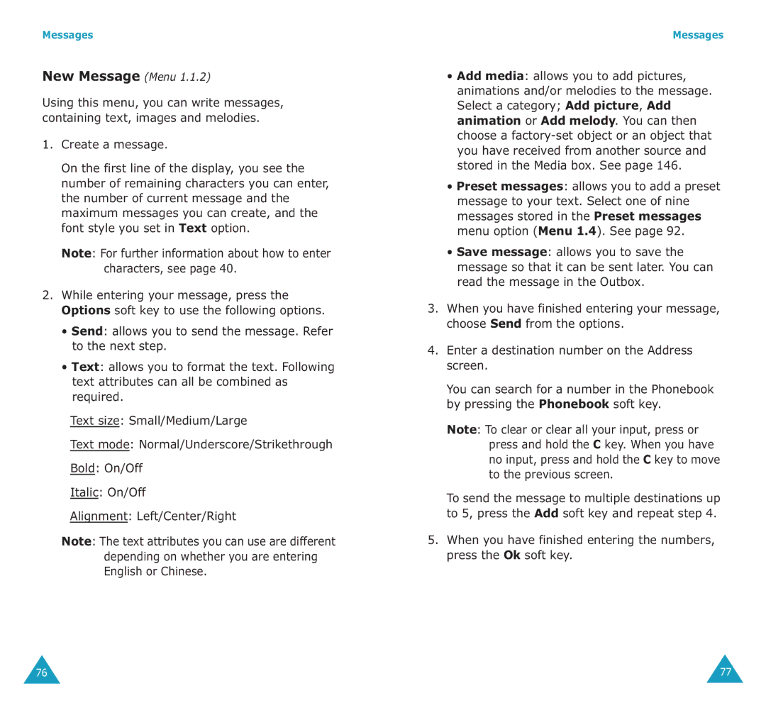 Samsung SGH-E700A manual New Message Menu, Create a message 