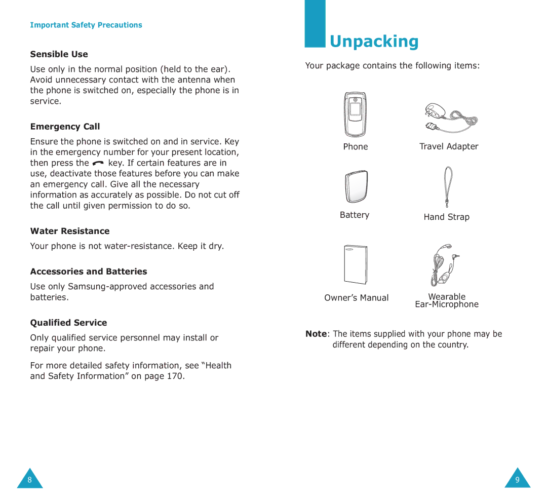 Samsung SGH-E700A manual Unpacking 