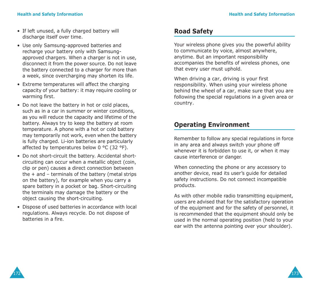 Samsung SGH-E700A manual Road Safety, Operating Environment 