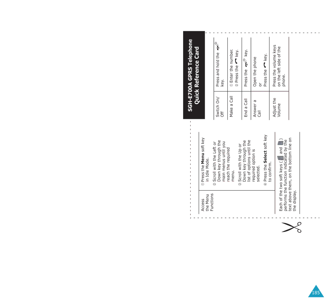 Samsung manual SGH-E700A Gprs Telephone Quick Reference Card 