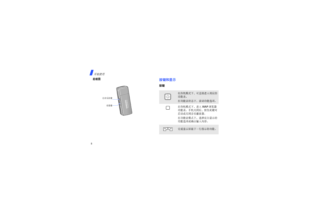 Samsung SGH-F200DBAXET manual 按键和显示 