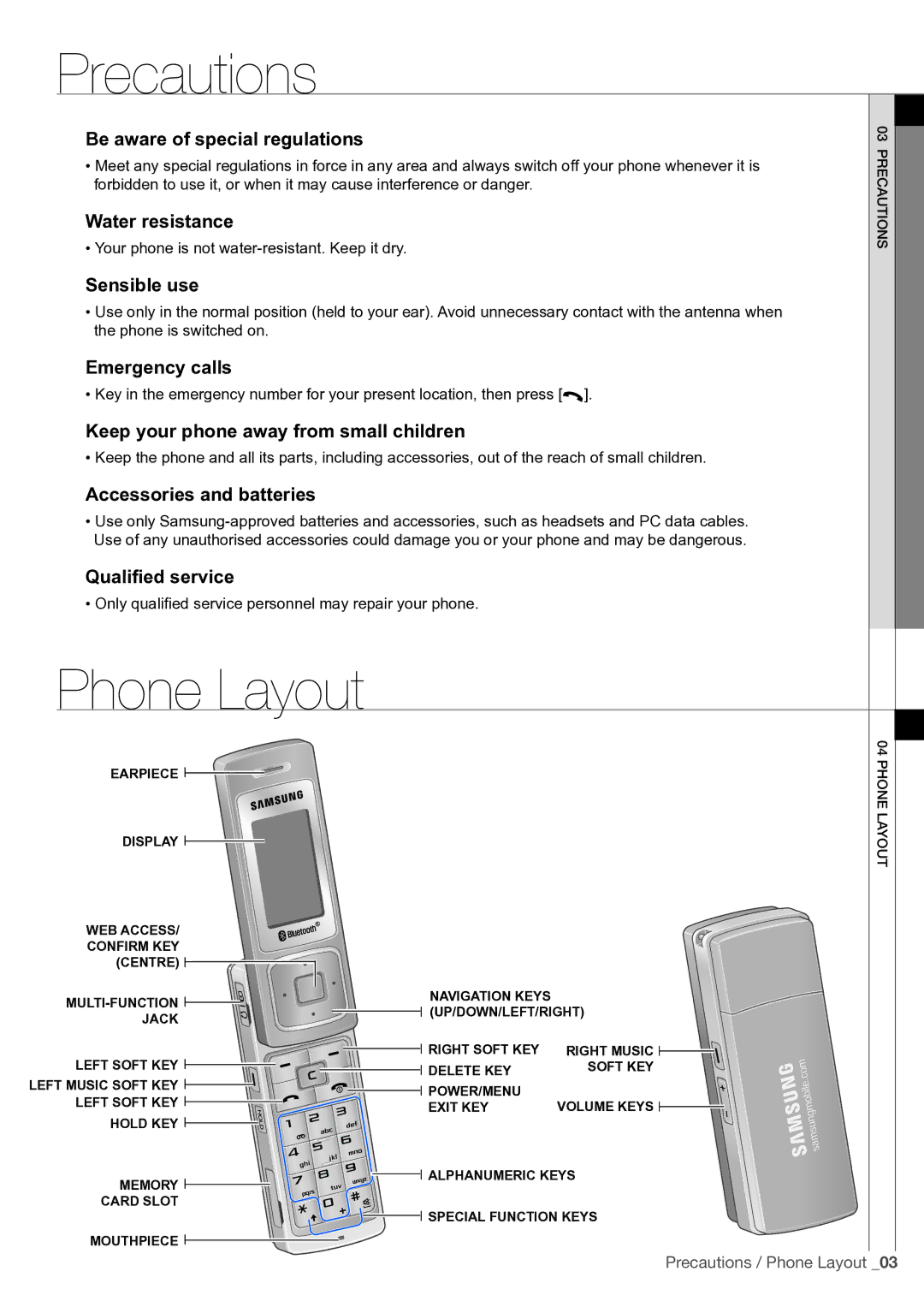 Samsung SGH-F200DBAXET manual Phone Layout 