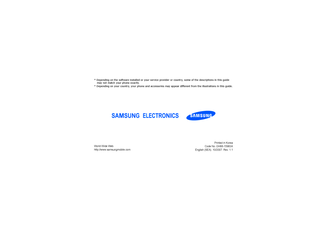 Samsung SGH-F210RIAXEF, SGH-F210MBAXEF, SGH-F210MBAFOP, SGH-F210LVAATL manual World Wide Web Code No.GH68-15487A 