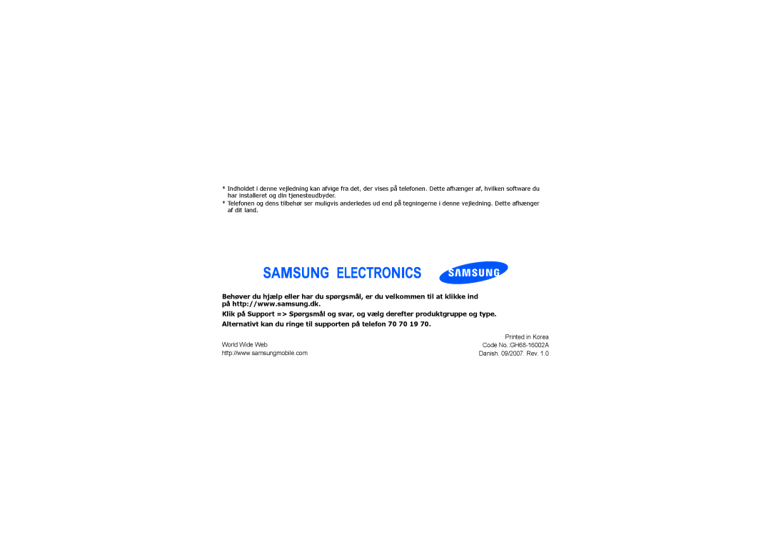 Samsung SGH-F210MBAXEU, SGH-F210MBAXEE manual World Wide Web Code No.GH68-16002A 