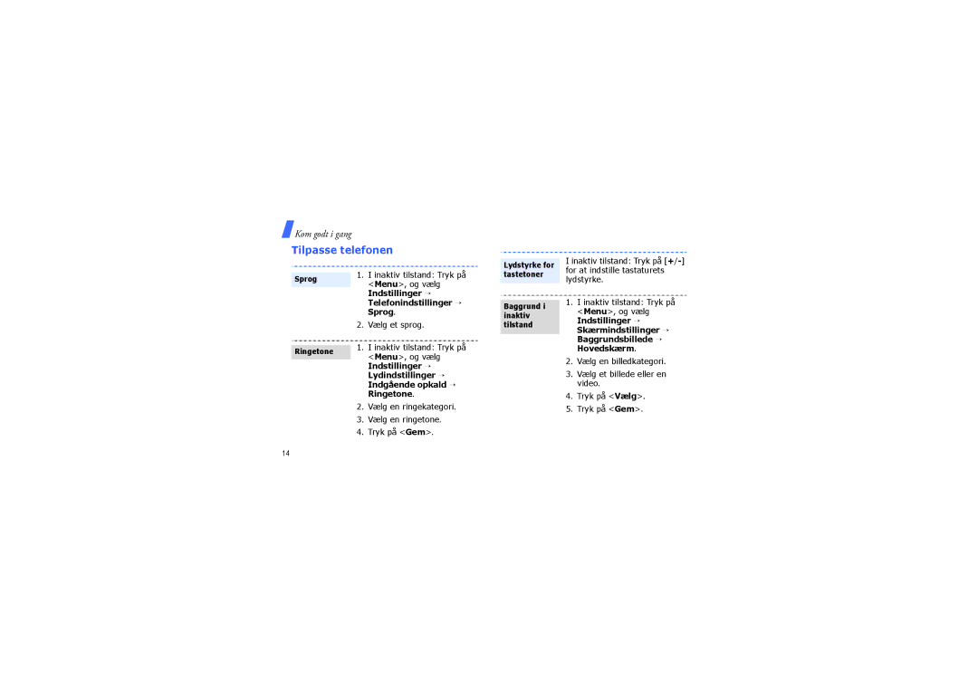 Samsung SGH-F210MBAXEU, SGH-F210MBAXEE manual Tilpasse telefonen 