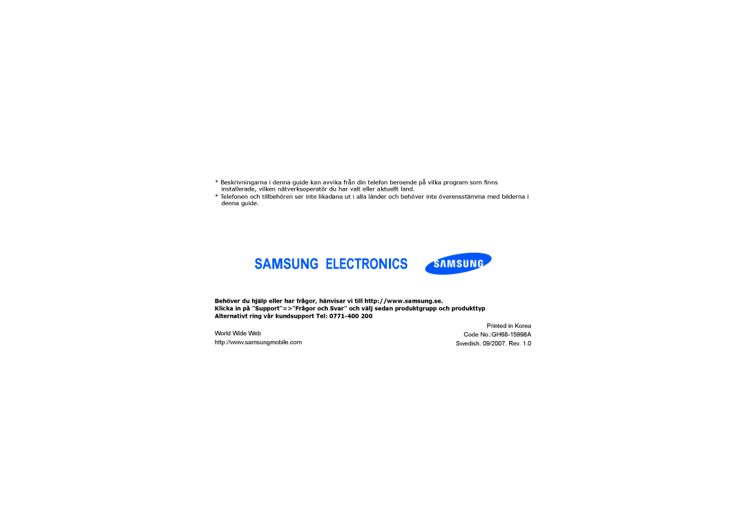 Samsung SGH-F210RIAXEF, SGH-F210MBAXEF, SGH-F210MBAFOP, SGH-F210LVAATL manual World Wide Web Code No.GH68-15487A 