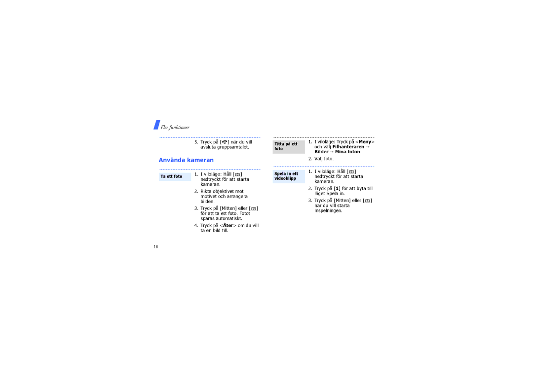 Samsung SGH-F210MBAXEU, SGH-F210MBAXEE manual Använda kameran 