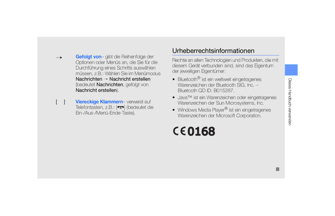 Samsung SGH-F480ESIDTM, SGH-F480PWIDTM, SGH-F480ESZDTM manual Urheberrechtsinformationen 