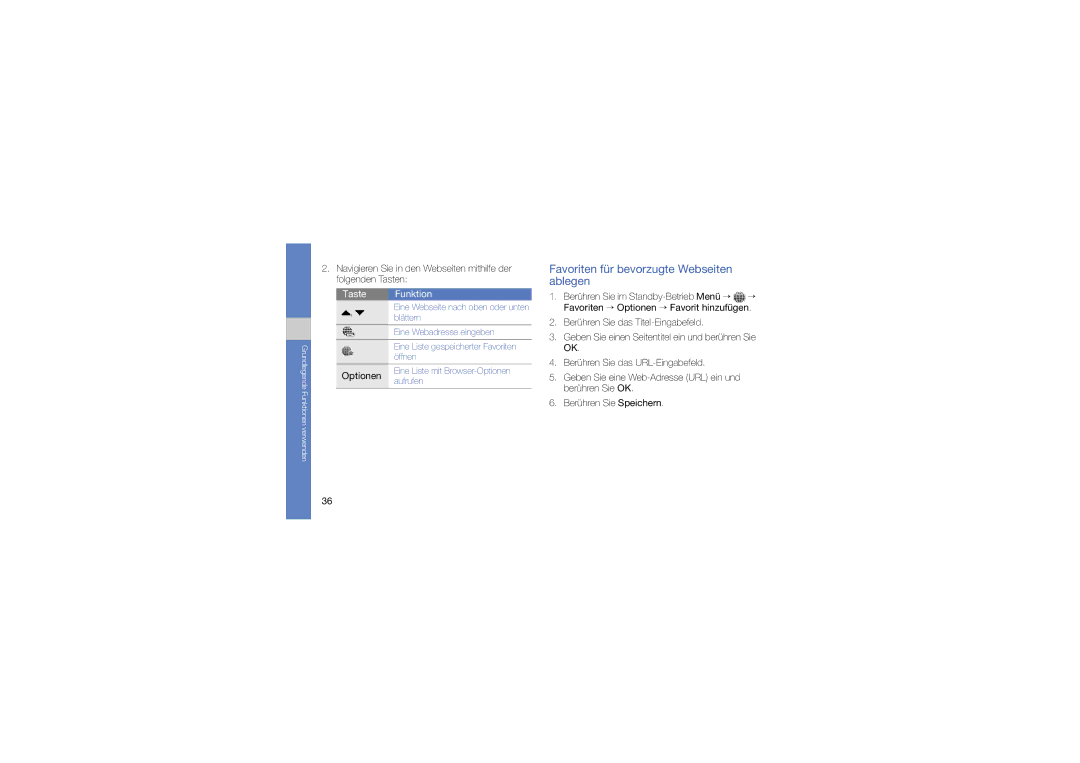 Samsung SGH-F480PWIDTM, SGH-F480ESIDTM, SGH-F480ESZDTM manual Favoriten für bevorzugte Webseiten ablegen 