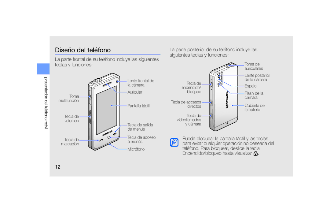 Samsung SGH-F490DBAFOP, SGH-F490WRAFOP, SGH-F490HAAFOP manual Diseño del teléfono 