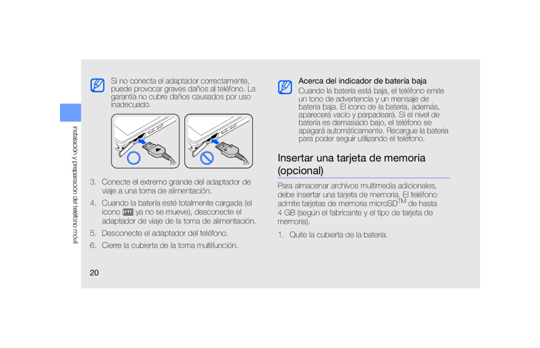 Samsung SGH-F490WRAFOP, SGH-F490DBAFOP, SGH-F490HAAFOP manual Insertar una tarjeta de memoria opcional 