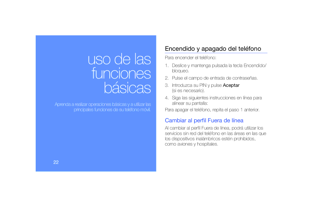 Samsung SGH-F490HAAFOP, SGH-F490WRAFOP, SGH-F490DBAFOP Encendido y apagado del teléfono, Cambiar al perfil Fuera de línea 