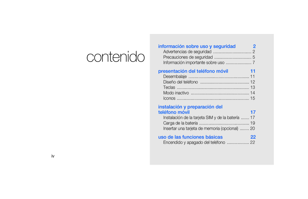 Samsung SGH-F490DBAFOP, SGH-F490WRAFOP, SGH-F490HAAFOP manual Contenido 