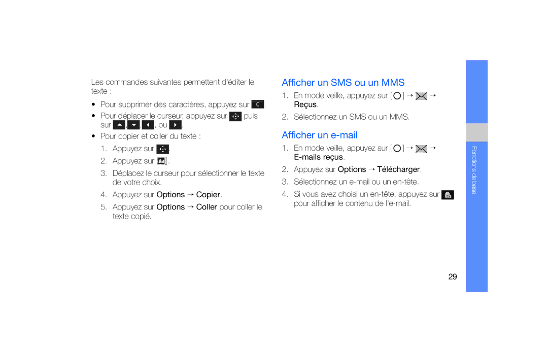 Samsung SGH-F490ZKAXEF, SGH-F490ZKABOG, SGH-F490WRAXEF, SGH-F490HAAXEF manual Afficher un SMS ou un MMS, Afficher un e-mail 
