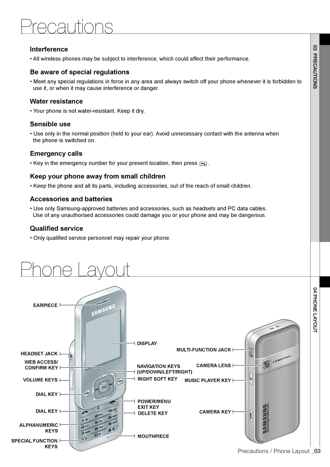 Samsung SGH-F500ZKSFPT, SGH-F500ZKAXEF, SGH-F500ZKABOG, SGH-F500ZKBXEF, SGH-F500ZKAFTM, SGH-F500ZKAEUR manual Phone Layout 