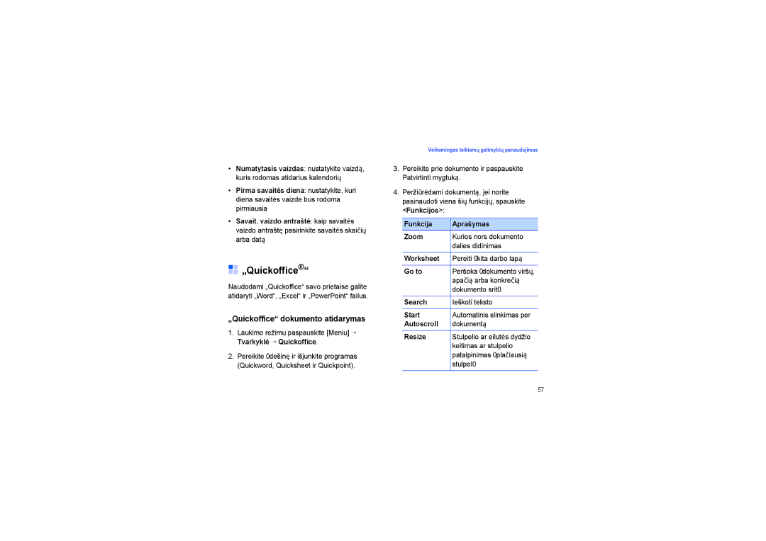 Samsung SGH-G810EAASEB manual „Quickoffice dokumento atidarymas 