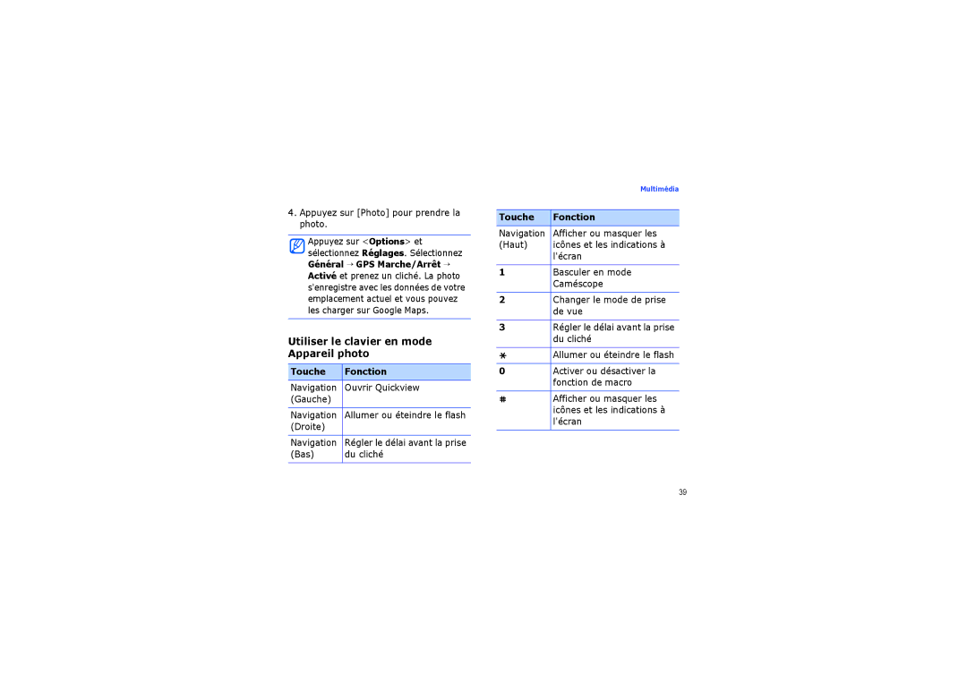 Samsung SGH-G810EACXEF Utiliser le clavier en mode Appareil photo, Appuyez sur Photo pour prendre la photo, Bas Du cliché 