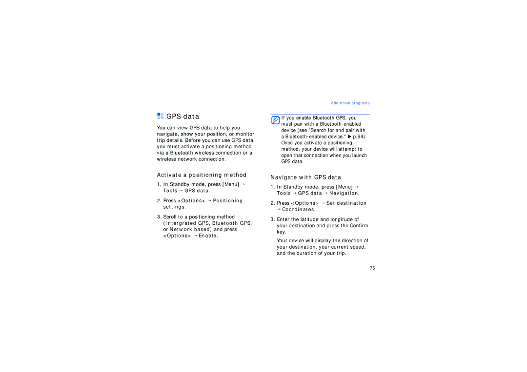 Samsung SGH-G810EAAECT, SGH-G810EACVIA, SGH-G810EACDBT manual Activate a positioning method, Navigate with GPS data 
