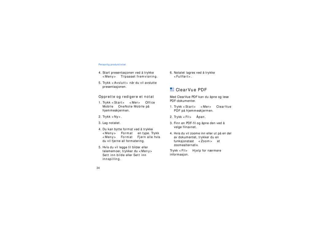 Samsung SGH-I200EKATDC, SGH-I200EKAXEE manual Opprette og redigere et notat 