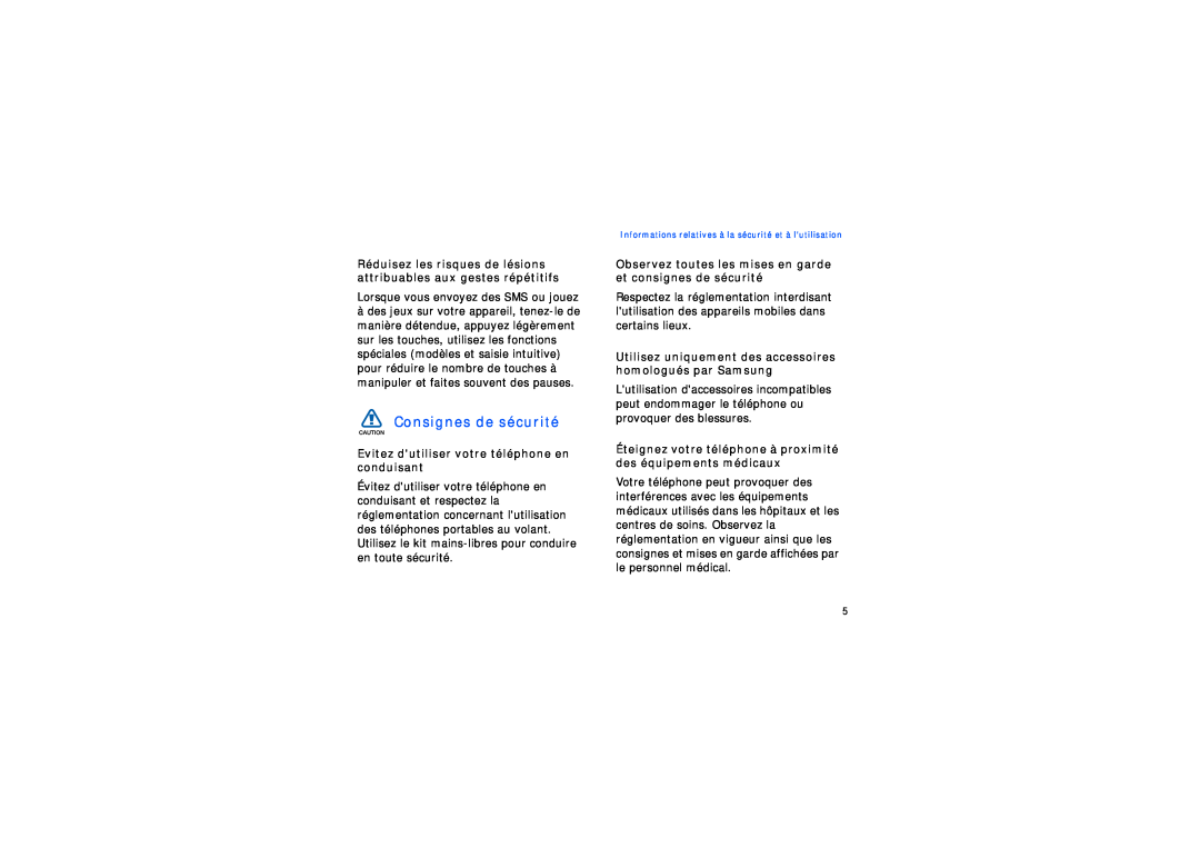 Samsung SGH-I200HBAXEF manual Consignes de sécurité, Réduisez les risques de lésions attribuables aux gestes répétitifs 