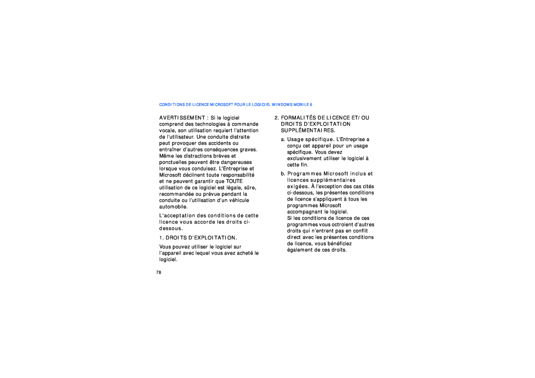Samsung SGH-I200MAAFTM, SGH-I200HBAFTM manual Formalités De Licence Et/Ou Droits D’Exploitation Supplémentaires 