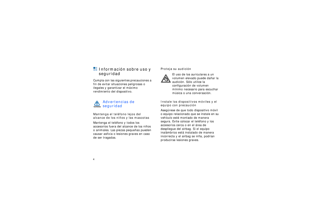 Samsung SGH-I200EKAEUS, SGH-I200MAAAMN, SGH-I200HBBXEC manual Información sobre uso y seguridad, Proteja su audición 