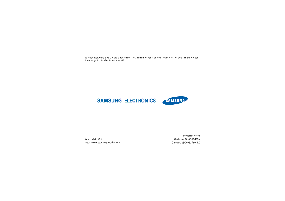 Samsung SGH-I200EKADBT, SGH-I200MAAONE, SGH-I200HBADBT manual Code No.GH68-19497A 