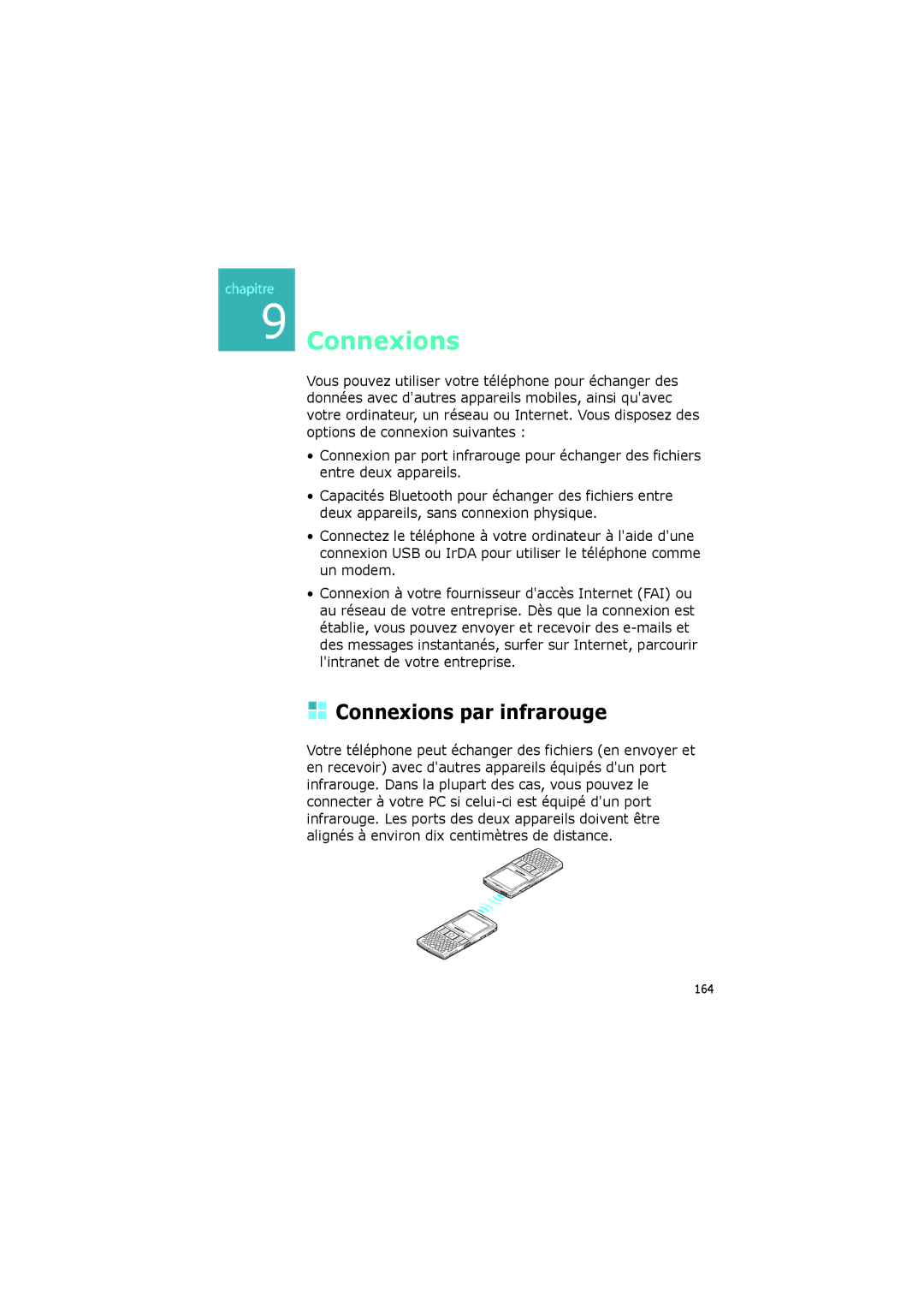 Samsung SGH-I320ZKADIX, SGH-I320ZKAXEF, SGH-I320ZKAFTM manual Connexions par infrarouge 