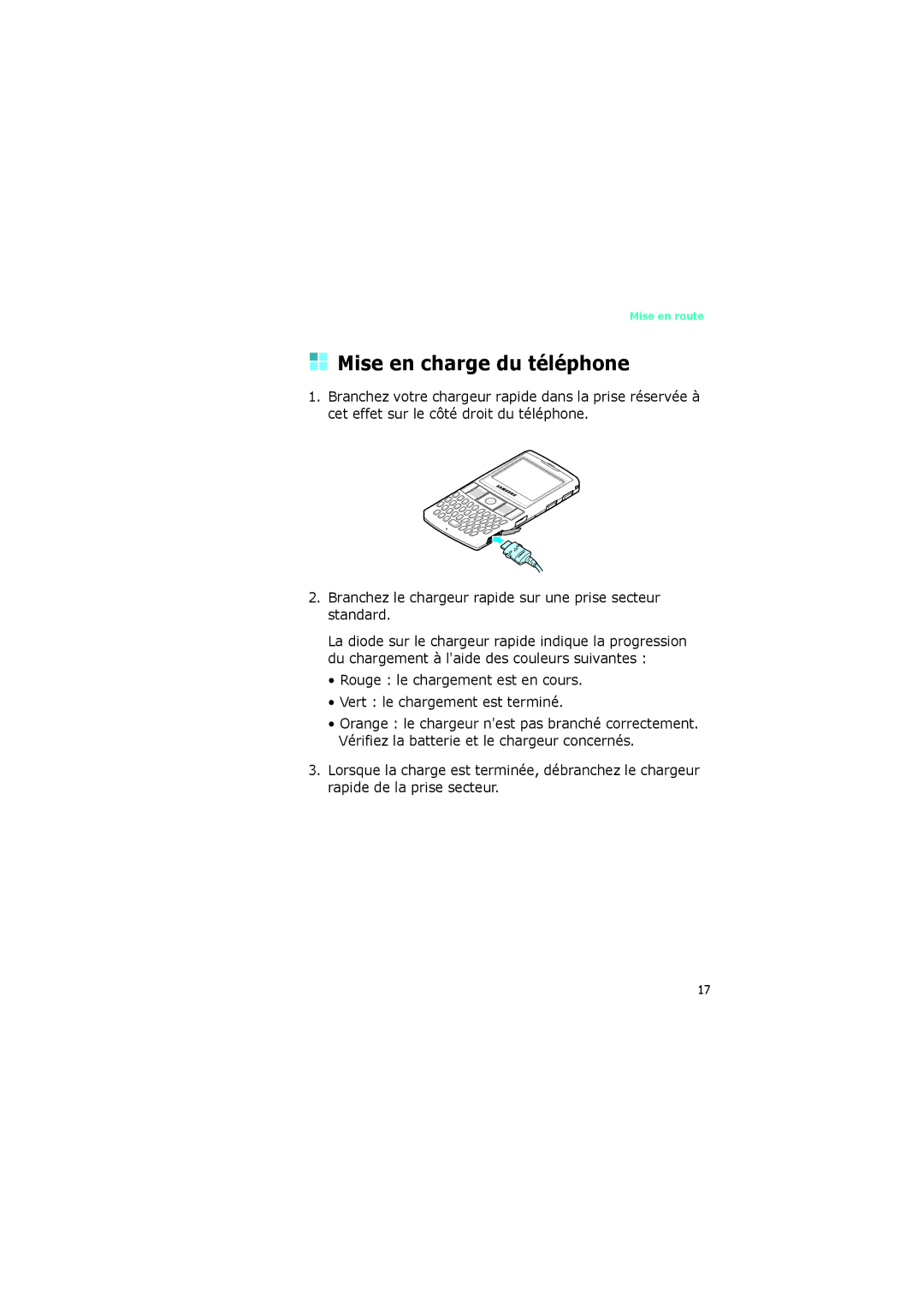 Samsung SGH-I320ZKADIX, SGH-I320ZKAXEF, SGH-I320ZKAFTM manual Mise en charge du téléphone 