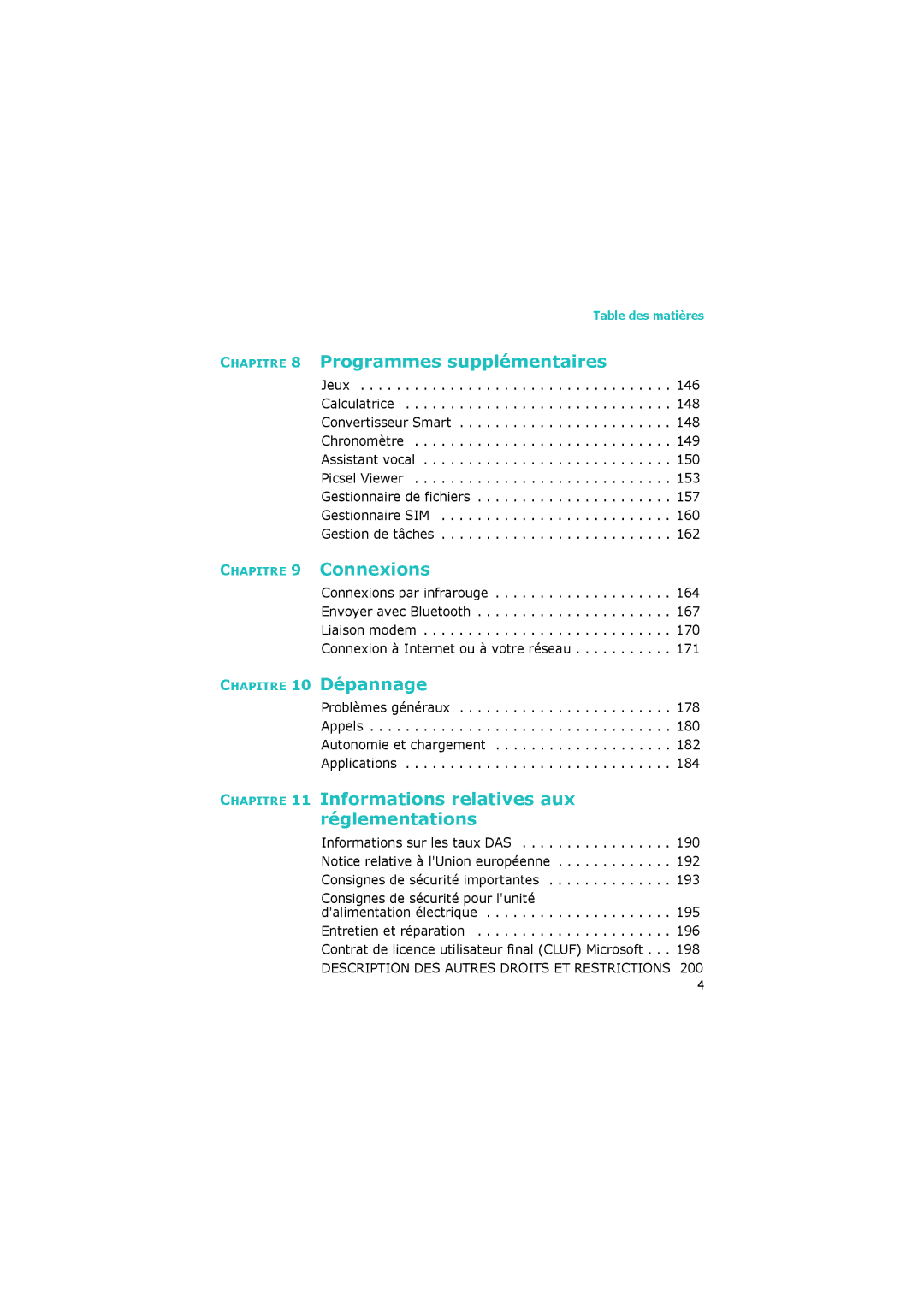 Samsung SGH-I320ZKAFTM, SGH-I320ZKAXEF, SGH-I320ZKADIX manual Chapitre 10 Dépannage 