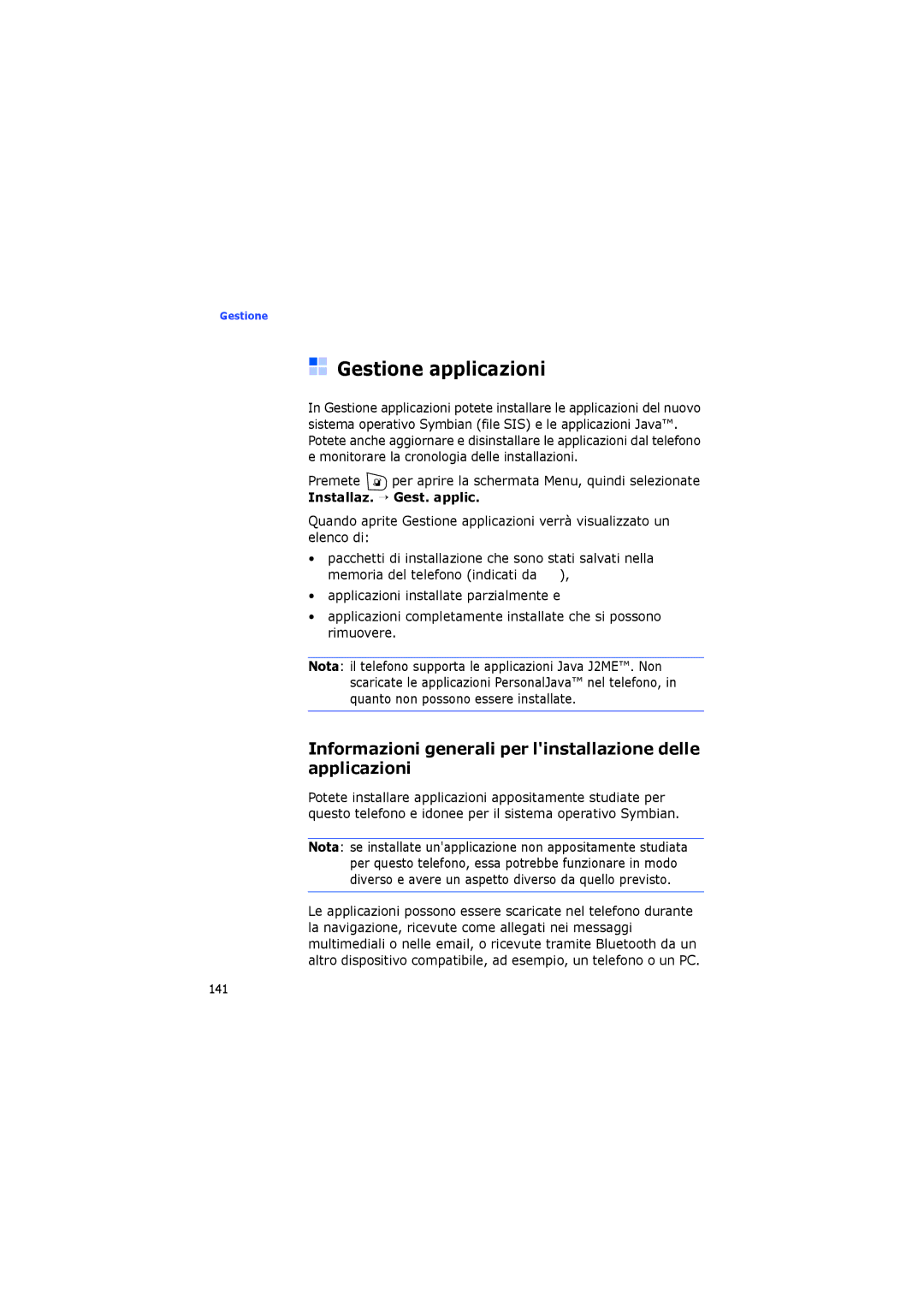 Samsung SGH-I400ZKAXET, SGH-I400PRAXET Gestione applicazioni, Informazioni generali per linstallazione delle applicazioni 
