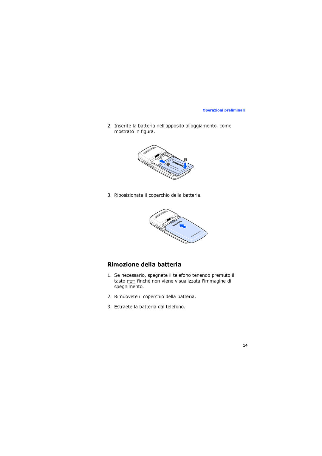 Samsung SGH-I400PRAXET, SGH-I400ZKAXET manual Rimozione della batteria 