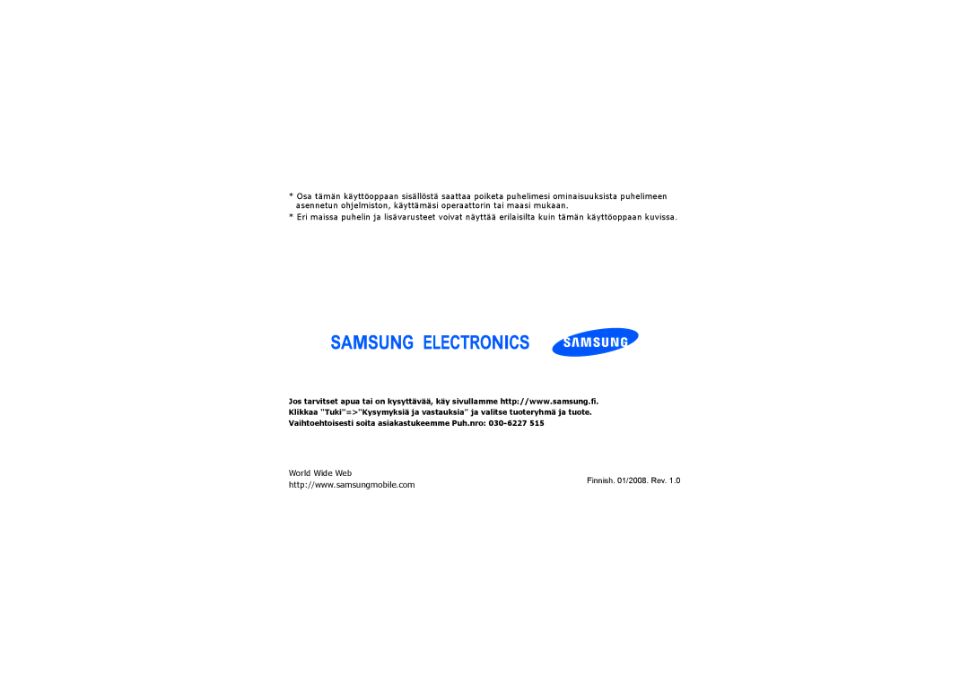 Samsung SGH-I450ABAXEE, SGH-I450ABATDC manual Finnish /2008. Rev 