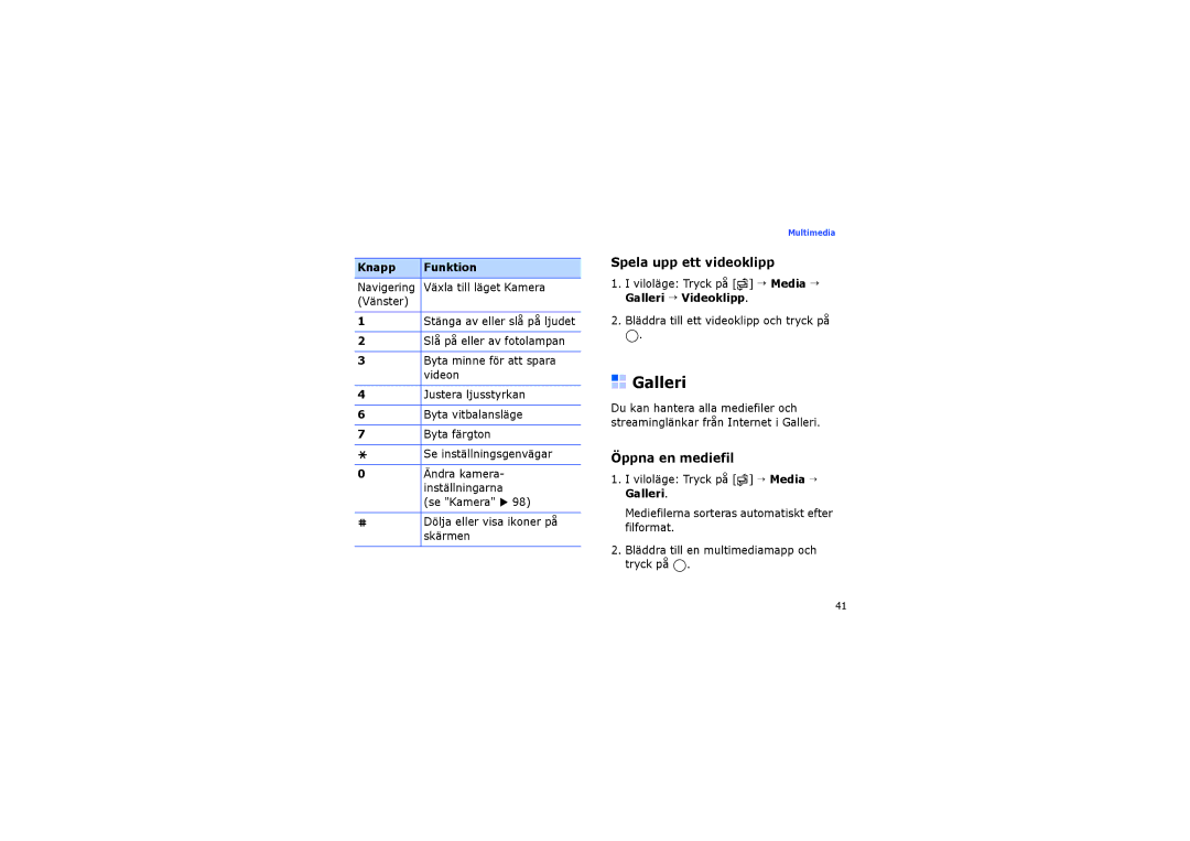 Samsung SGH-I450ABAXEE, SGH-I450ABATDC manual Galleri, Spela upp ett videoklipp, Öppna en mediefil 