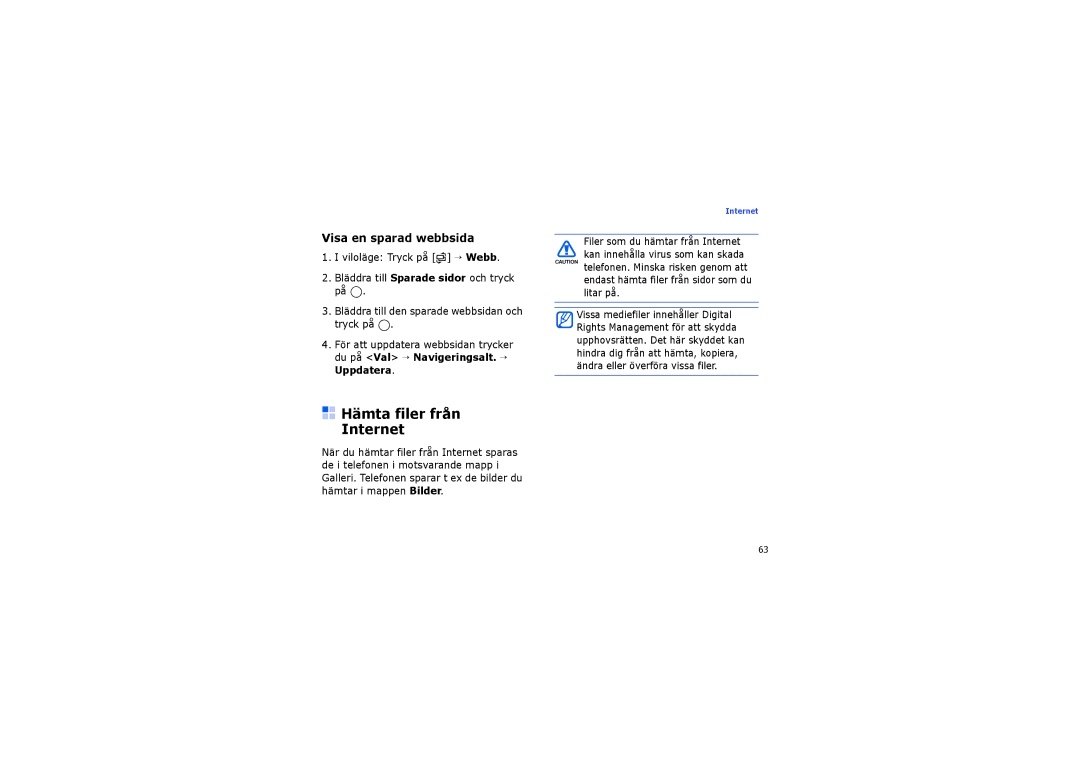 Samsung SGH-I450ABAXEE, SGH-I450ABATDC manual Hämta filer från Internet, Visa en sparad webbsida 