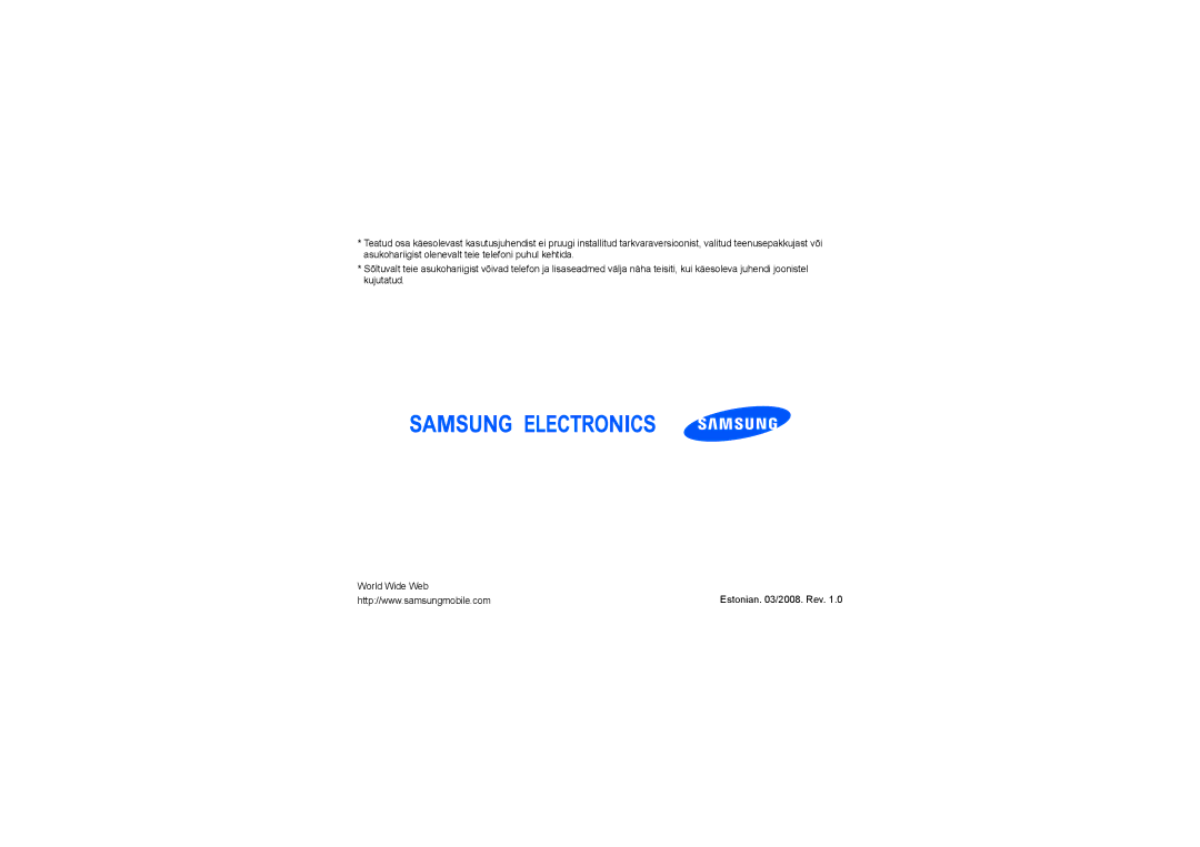 Samsung SGH-I450OKASEB, SGH-I450ABASEB manual Estonian /2008. Rev 