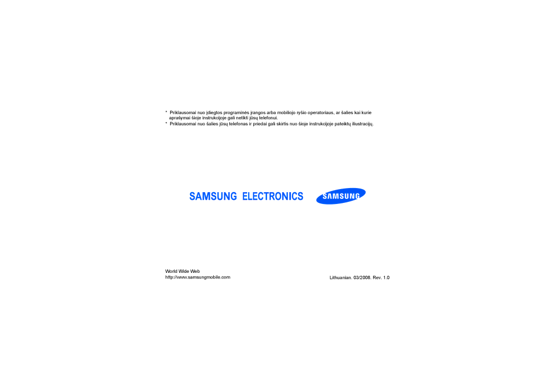 Samsung SGH-I450ABASEB, SGH-I450OKASEB manual Lithuanian /2008. Rev 