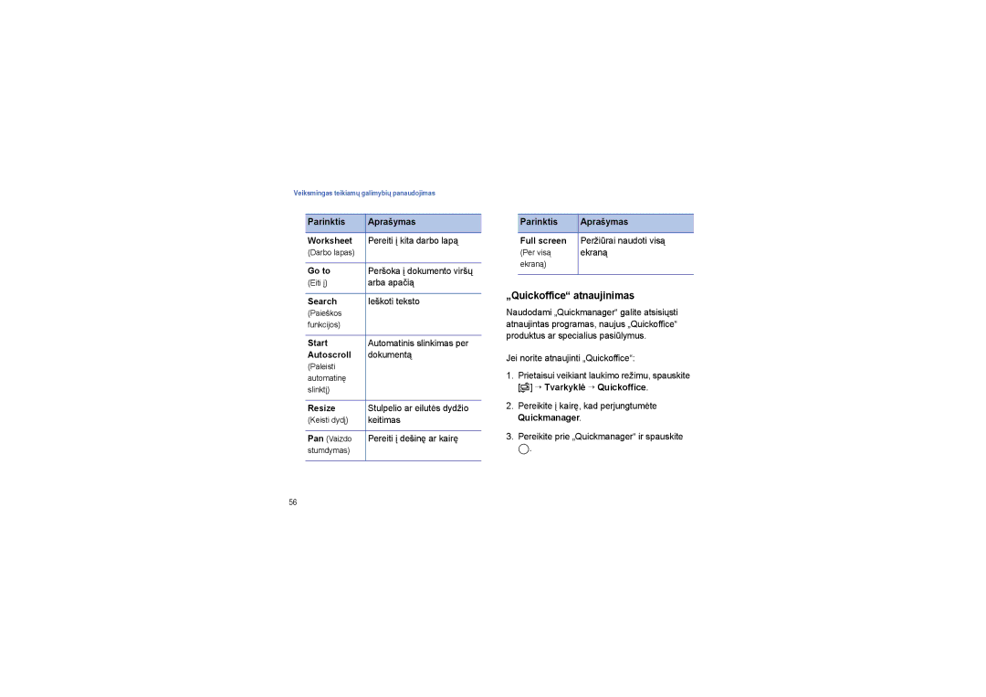 Samsung SGH-I450OKASEB, SGH-I450ABASEB manual „Quickoffice atnaujinimas 