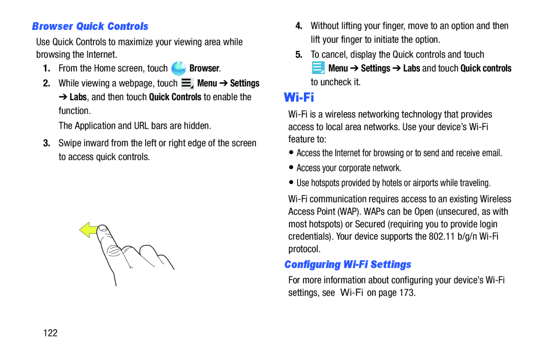 Samsung SGH-I497ZSAATT user manual Browser Quick Controls, Configuring Wi-Fi Settings 