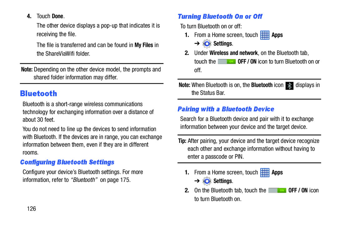 Samsung SGH-I497ZSAATT Configuring Bluetooth Settings, Turning Bluetooth On or Off, Pairing with a Bluetooth Device 