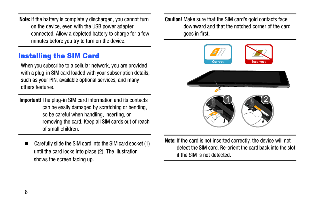 Samsung SGH-I497ZSAATT user manual Installing the SIM Card 