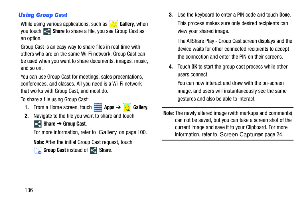 Samsung SGH-I497ZSAATT user manual Using Group Cast, Share Group Cast, Group Cast instead of Share 