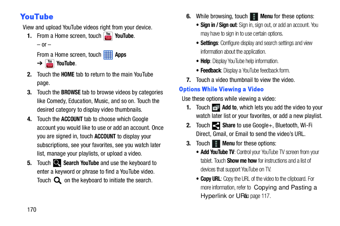 Samsung SGH-I497ZSAATT user manual YouTube, Options While Viewing a Video 