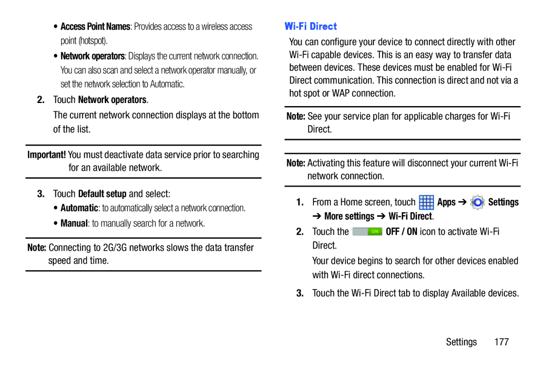 Samsung SGH-I497ZSAATT Touch Network operators, Touch Default setup and select, Manual to manually search for a network 