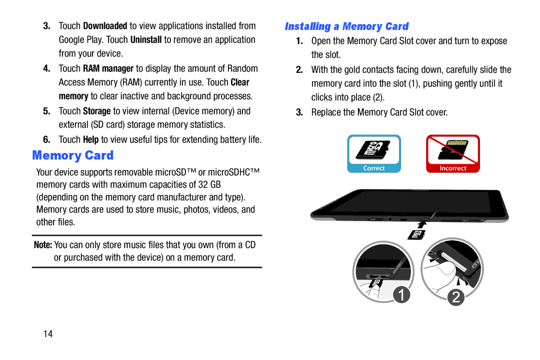 Samsung SGH-I497ZSAATT user manual Installing a Memory Card, Or purchased with the device on a memory card 